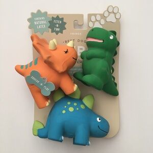 NEW 3 Dog Toys Mini Squeaky Latex Small Dinosaurs “Let’s Roar” | Fringe